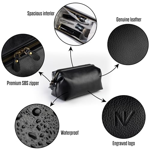 NV Holders Premium Genuine Leather Toiletry Bag for Men - The Ultimate Travel Dopp Kit and Hygiene Organizer, Perfect Men's Toiletry Travel Bag (Black)