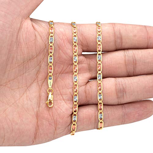 Nuragold 10k Solid Tri Color Gold Valentino 3mm Anchor Link Chain Necklace - 18"