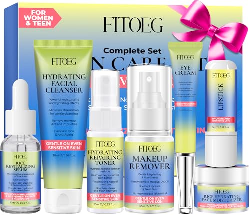 Skin Care for Teens,Gentle Hydrating Skin Care Set Kit with Clean Ingredients,Daily Facial Skincare Set for Teens Kids Women,Skincare Gift Set for Teenage Girls Women Travel Size Toiletries Essentials