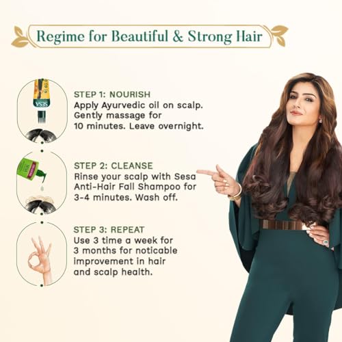 SESA Ayurvedic Hair Oil With Bhringraj & 17 Rare Herbs With Coconut Oil and 4 Nourishing Oil For Hair Growth Help Control Hair Fall & Easy Hair Oil Applicator For Women and Men, 6.76 Fl Oz or 200 ml