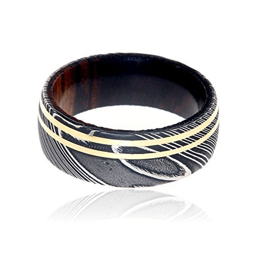 Damascus Steel Wedding Bands USA Made 14k Gold Rings Damascus Rings