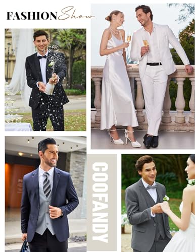 COOFANDY Men's 2 Piece Suits Classic Fit 2 Button Dress Suits Tuxedo Jacket Blazer Suit for Wedding Dinner Prom Grey