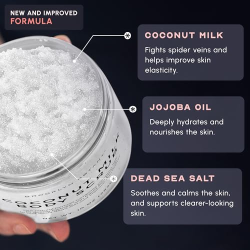 Brooklyn Botany Coconut Milk Body Scrub - Moisturizing and Exfoliating Body, Face, Hand, Foot Scrub - Fights Stretch Marks, Fine Lines, Wrinkles - Great Gifts for Women & Men - 10 oz