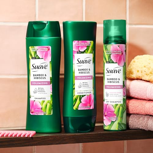 Suave Bamboo & Hibiscus Volumizing Conditioner, for Fine and Flat Hair, Salon Proven System for Boosting Hair Volume and Body, 28 oz, 4 Pack