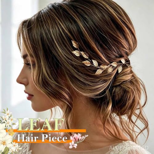 JAKAWIN Gold Wedding Hair Vine Leaf Bride Hair Piece Accessories for Women HV179 (Gold)