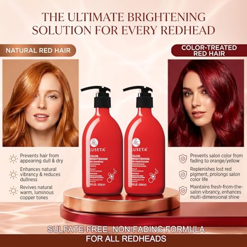 Luseta Color Enhancing Shampoo and Conditioner Set for Red & Copper Hair. Revives & Intensifies Fiery Hues, Adds Radiant Shine, Smooths Frizz, Improves Elasticity with Pomegranate, 2 x 16.9oz