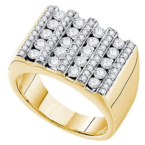 Dazzlingrock Collection 14kt Yellow Gold Mens Round Channel-set Diamond Square Stripe Cluster Ring 1-1/2 ctw