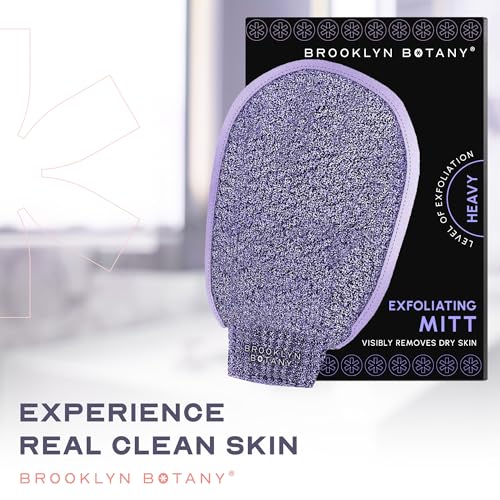 Brooklyn Botany Exfoliating Mitt for Bath and Shower – Heavy Duty Exfoliating Body Scrubber for Massage and Dead Skin Remover for Body – 1 Mitt