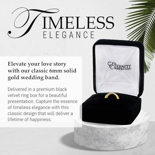 EWB Signature Jewelry Classic 6mm Solid Gold Wedding Band in 10K Yellow Gold, Comfort Fit, Finger Size 12