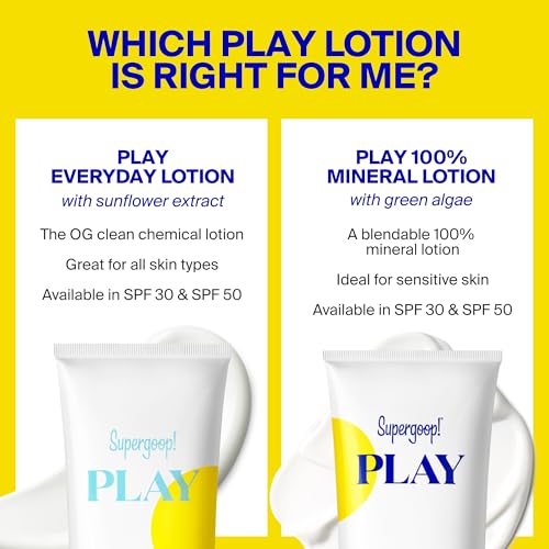 Supergoop! PLAY Mineral Lotion - 3.4 fl oz - Broad Spectrum SPF 30 Sunscreen for Face & Body - Lightweight, Fast Absorbing + Water-Resistant - With Green Algae