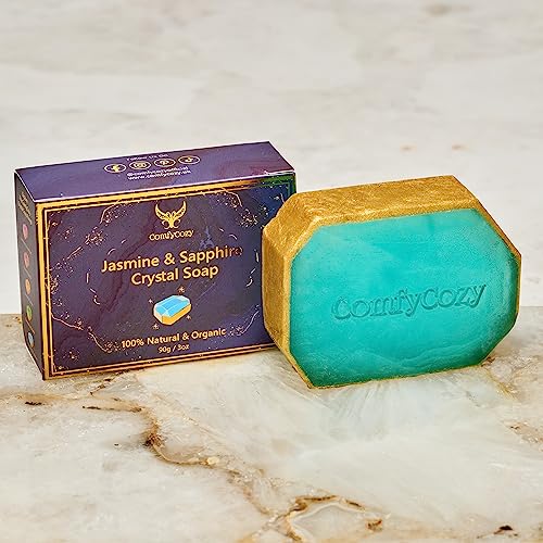 ComfyCozy Jasmine Crystal Soap Bar - 100% Natural Organic Hand Body Soaps Bars - Luxury Aromatherapy Skincare Acne Gift Essentials for Bath Beauty Women Mother Him Her Gifts Set Birthday Ideas - 90g