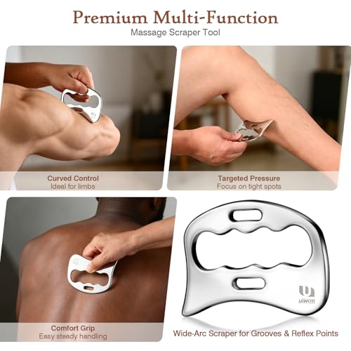 UIWOYI 5 in 1 304 Stainless Steel Gua Sha Tools Set, Premium Facial & Full Body Scraping Massage Kit