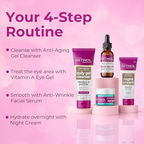 LIVAURA Retinol Skin Care Set for Women - Cleanser, Serum, Eye Gel & Cream