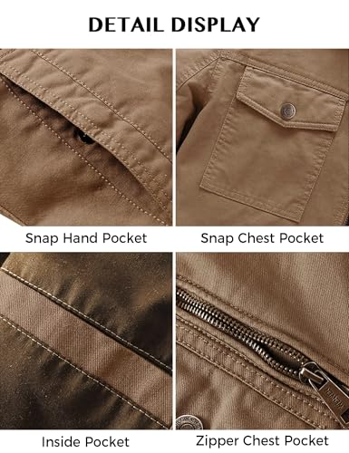 WenVen Men's Flat Collar Casual Cotton Outfit Jacket (Khaki, M)