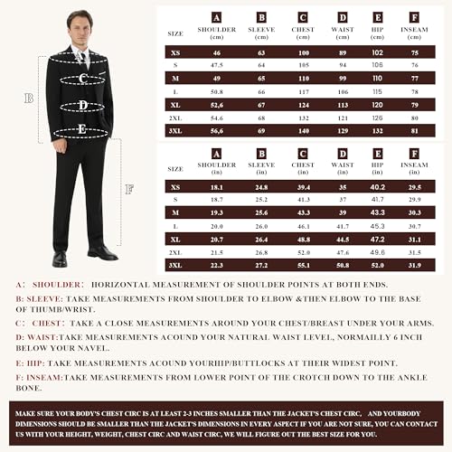 WULFUL Men's Slim Fit 3 Piece Suits Two Button Blazer Vest & Pants Tuxedo Set for Business Wedding Party Black