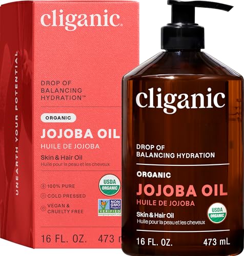 Cliganic Organic Jojoba Oil 16 oz, 100% Pure | Bulk, Natural Cold Pressed Unrefined Hexane Free for Hair & Face | Base Carrier Oil