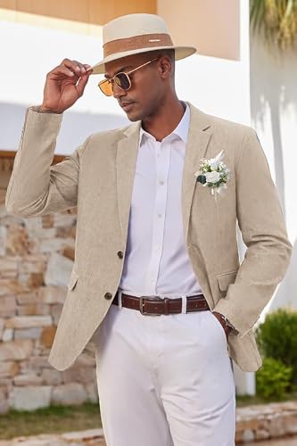 COOFANDY Men's Casual Blazer Slim Fit Linen Sport Coat Lightweight Two Button Suit Jacket Khaki