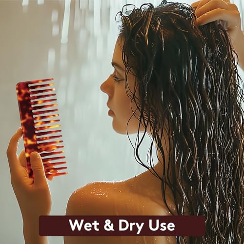 BESGLAM Wide Tooth Comb for Curls & Thick Hair - Large Detangling Comb for Women, 6 Inch Full-hand Length Acetate (Anti-Static), Wet/Dry Use, Reduces Breakage, (Tortoise)