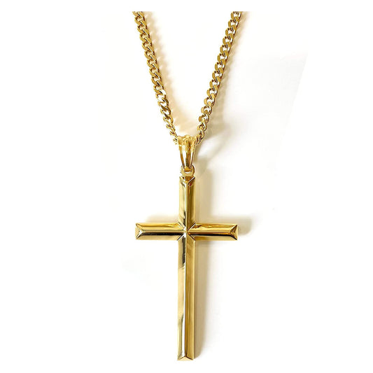ADORATO JEWELRY 14K Gold Chain Style Cross Pendant Necklace Solid Clasp for Men, Husband Thin for Charms Miami Cuban Link Diamond Cut Religious Beveled Edge (24)