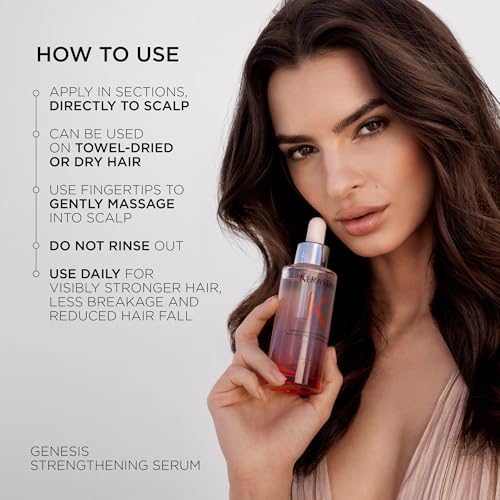 Kerastase Genesis Hair Serum - Prevents Hair Fall from Brushing, Strengthens Weak Hair, Enriched with Ginger & Caffeine, 97% Less Breakage, 3.04 Fl Oz