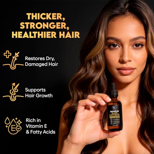 Jamaican Black Castor Oil, Pure & Cold-Pressed Hair Growth Oil for Scalp, Brows, Lashes, Beard Nourishment & Follicle Health, Skin Moisture & Conditioning (60ml / 2fl oz)
