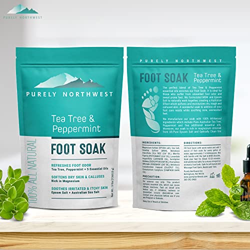 Purely Northwest-Tea Tree, Peppermint, MSM & Epsom Salt Foot Soak-for Stubborn Foot Odor, Burning & Itching associated with Athletes Foot- Softens Dry Skin & Calloused Heels-1 Pound