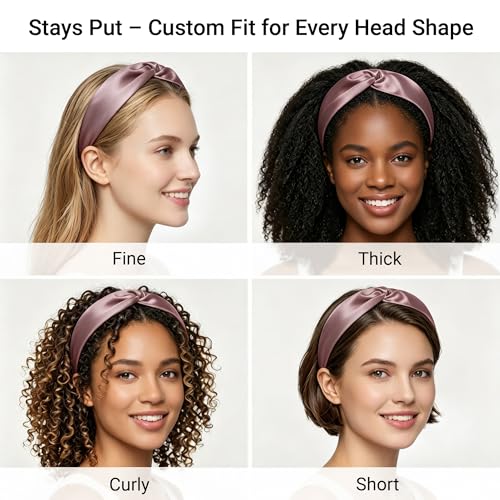 ZLYC Mulberry Silk Headband for Women's Hair, Solid Batik Pink
