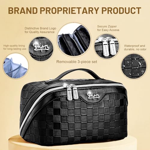 BOYATU Travel Makeup Bag Organizer: 180°Open-Flat 3 Pcs Make up Bags Set