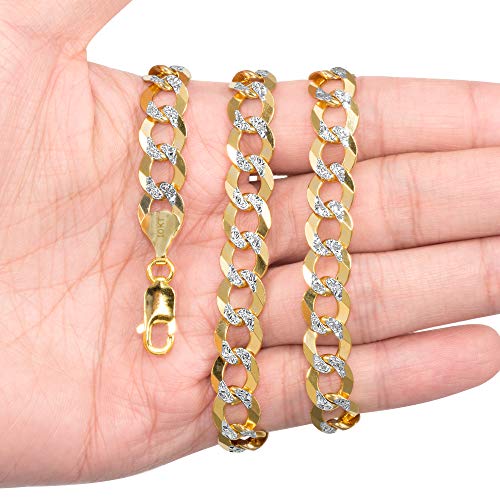 Nuragold 10k Real Yellow Gold Cuban Curb 10mm Solid Pave Chain Necklace - 24"