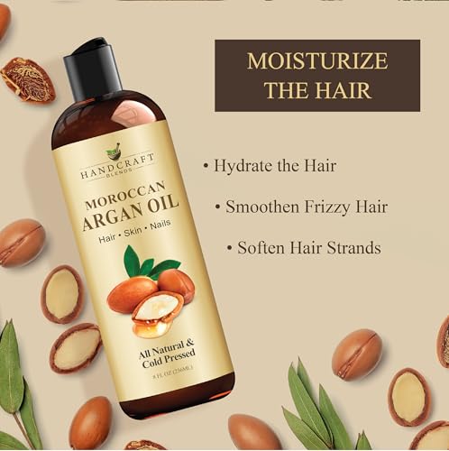 Handcraft Blends Moroccan Argan Oil - 8 Fl Oz - 100% Pure and Natural - Premium Grade Carrier Oil for Skin and Hair - Hair and Body - Massage - Cold-Pressed