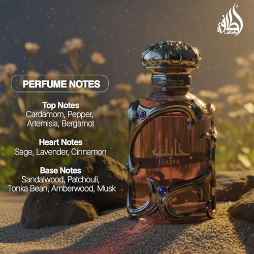 Lattafa Habik – Spicy, Aromatic, Woody, Musky – Eau de Parfum Spray Long-Lasting Fragrance for Men, 3.4 Ounce / 100 ml