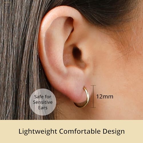 MAX + STONE Solid 10K Gold Hoop Earrings for Women | 1.5mm Tube Gold Hoop Earrings 10K Real | Flex Continuous Hoop Earrings | 12mm (0.5 Inch) Diameter Small Earrings