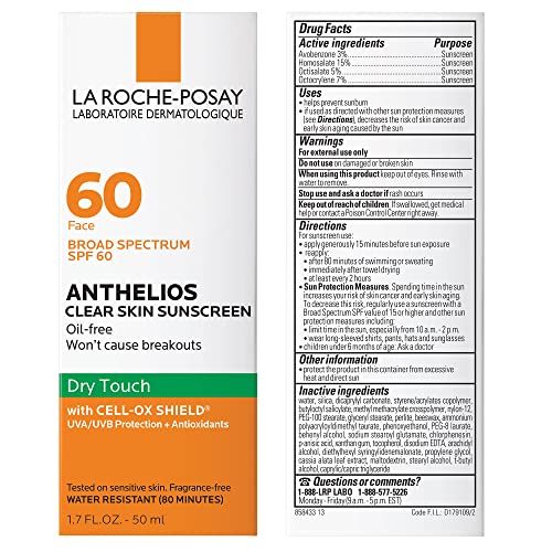 La Roche-Posay Anthelios Clear Skin SPF 60 Sunscreen for Face & Body, 3oz