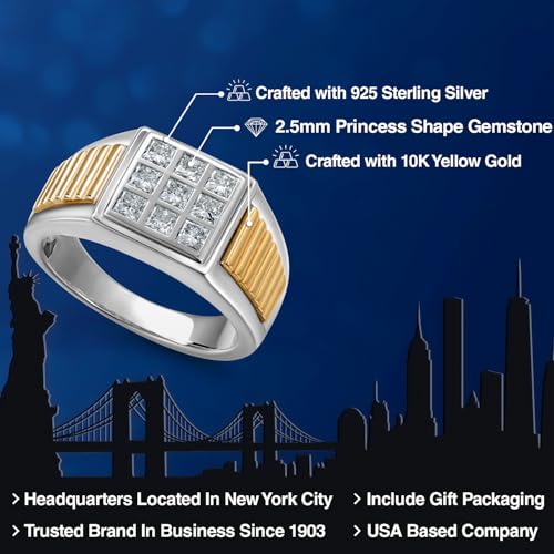 Gem Stone King Men's 925 Silver and 10K Yellow Gold White Lab Grown Diamond Ring | 0.60 Cttw | Gold Ring for Men | Size 12