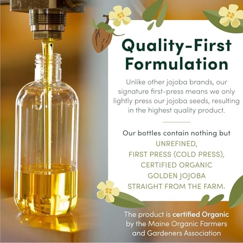 HobaCare Organic Jojoba Baby Oil with Pump – 100% Pure Natural Unrefined Unscented Cold Pressed Jojoba Oil for Baby Hair, Infant Skin, Body Care (4.22 oz)
