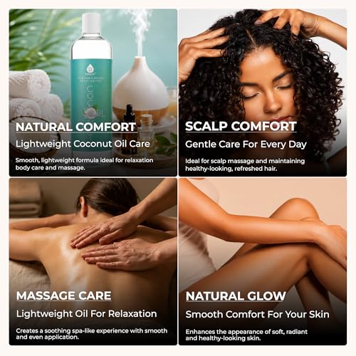 Pursonic Pure Unscented Fractionated Coconut Oil - 16 Oz Multipurpose Oil for Skin, Hair, Body Massage & Makeup Removal - Carrier Oil for Essential Oils and Aromatherapy