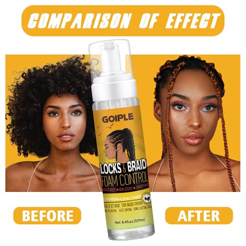Braid Foam Control Braid Mousse for Braids Twist, Locs, No Flake Extra Hold High Shine Style and Moisturizes, Hair Braiding Mousse for Braids Lightweight Easy to Apply 8fl oz