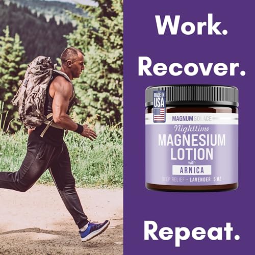 Magnum Solace Nighttime Magnesium Lotion with Arnica – Highly Concentrated Magnesium for Muscles & Joints – Apply to Legs or Feet Before Bed – Skin-Friendly