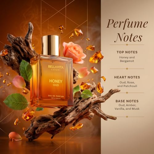 Bellavita Luxury Honey Oud Eau de Parfum | 100 ml (3.4 fl.oz.) | Perfume for Men and Women | Sweet Honey, Bergamot, Oud, and Amber Notes | Women's Day Special