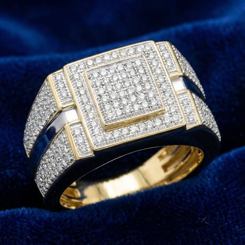P3 POMPEII3 Pompeii Men's 1/4 CT. T.W. Diamond Micro Cluster Square Stepped Ring in 10K Yellow Gold - Size 11