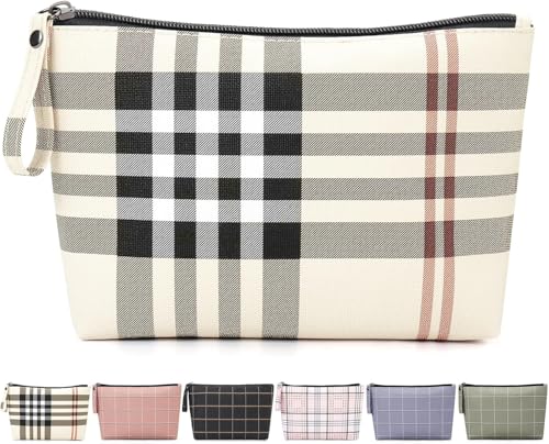 MAANGE Small Makeup Bag for Purse Cosmetic Bags for Women Pu Leather Makeup Pouch Travel Makeup Bag with Handle Make Up Bag for Travelling(Khaki)
