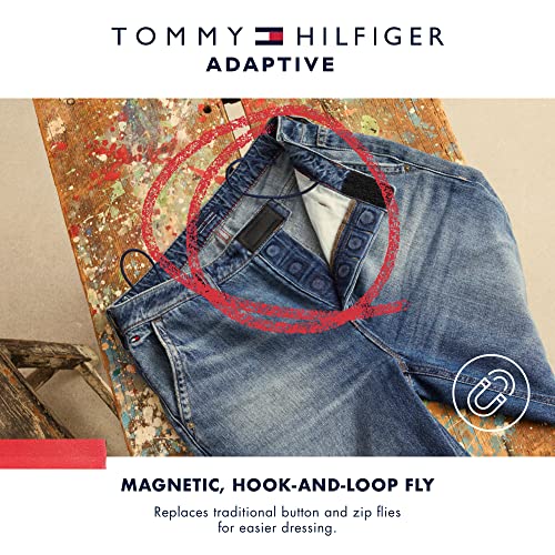 Tommy Hilfiger Women's Adaptive Tommy Embroidery Mom Fit Jean with Magnetic Fly Closure, Medium WASH, 12