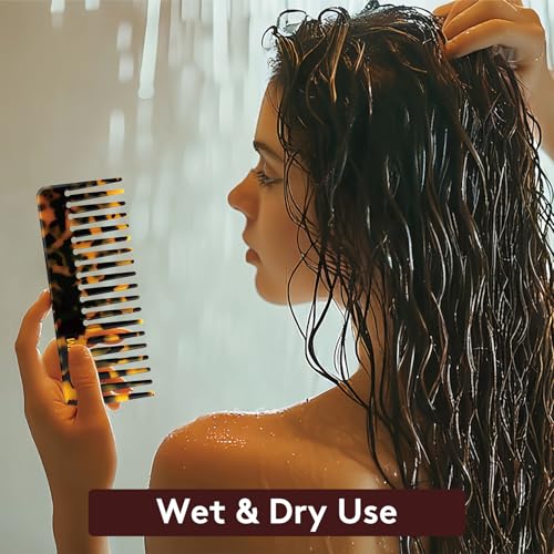 BESGLAM Wide Tooth Comb for Curls & Thick Hair - Large Detangling Comb for Women, 6 Inch Full-hand Length Acetate (Anti-Static), Wet/Dry Use, Reduces Breakage, 2 Pack (Tortoise & Tokyo)
