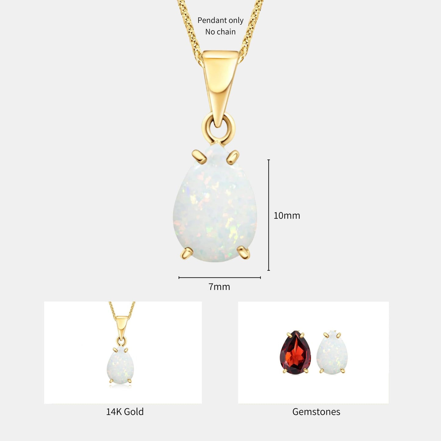 14K Gold White Opal Pendant - Dainty Pear-Shape Teardrop Pendant, 7x10mm 14K Solid Yellow Gold Pendant, October Birthstone Opal Gemstone - Handmade Bridal Wedding Jewelry for Brides and Classy Women
