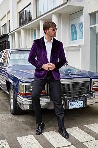 WEEN CHARM Velvet Blazer for Men Slim Fit One Button Sport Coat Tuxedo Jacket for Prom Wedding Party Dinner Purple