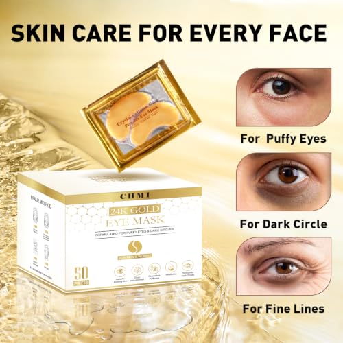 CHMI 24K Gold Under Eye Patches 50 Pairs Collagen, Dark Circles, Wrinkles