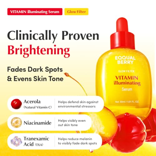 EQQUALBERRY Vitamin Illuminating Serum | Niacinamide 4% & TXA | Brightening Vitamin C Serum for Face Glow with Hyaluronic Acid | Dark Spot & Uneven Tone Care | Korean Skincare, 1.01 fl oz