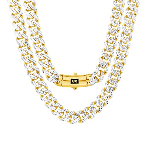 Nuragold 10k Real Yellow Gold Monaco 11mm Miami Cuban Pave Mens Necklace - 18"