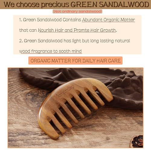Moreinday Wooden Comb, Wide Tooth Comb for Scalp Massage & Distribute Oils