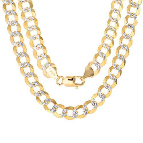 Nuragold 10k Real Yellow Gold Cuban Curb 10mm Solid Pave Chain Necklace - 24"